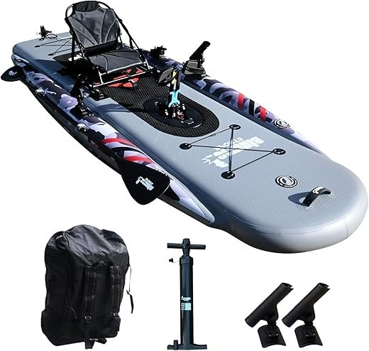 Inflatable Fishing Kayak for Adults - 1 Person, Pedal Drive, Folding, with Movable Seat, Hand Pump & Paddle & Oxford Bag, 410lbs Capacity